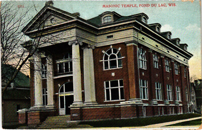 PC FREEMASONRY, MASONIC TEMPLE, FOND DU LAC, WI, Vintage Postcard (b56542)