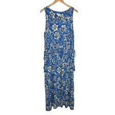 J.Jill Womens Floral Tiered Jersey Knit Maxi Dress Size Large Floral Blue Pocket