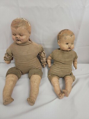 2 Old Vintage compostion doll Cloth Body Eyes Open Paper Mache' Head