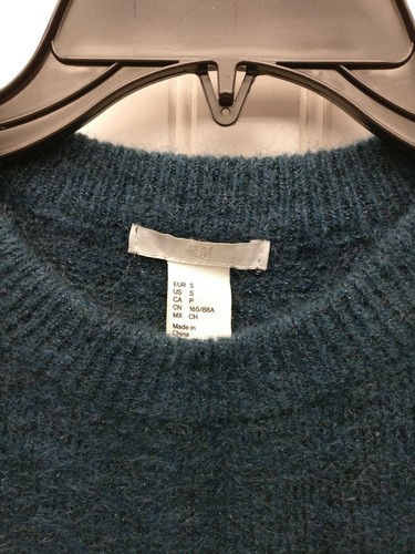 Women's H&M Crewneck Sweater Size Small Teal Sparkles Wool Polyester Blend Sz S - Picture 3 of 6