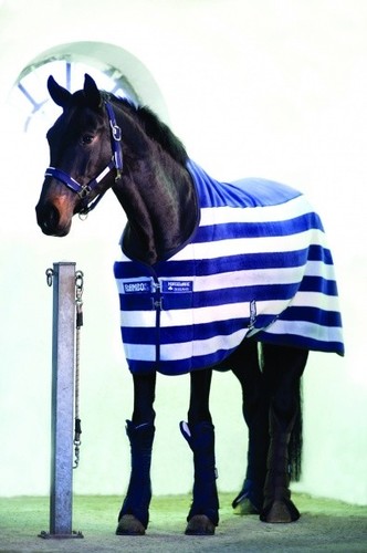 Horseware Rambo Deluxe Fleece Cooler Newmarket Stripe Wick Witney Rug Gold/Navy - Picture 5 of 10