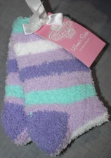 Snuggle Feet Womens Purple Stripe Soft Cozy & Warm Fuzzy Socks - Shoe Size 5-9