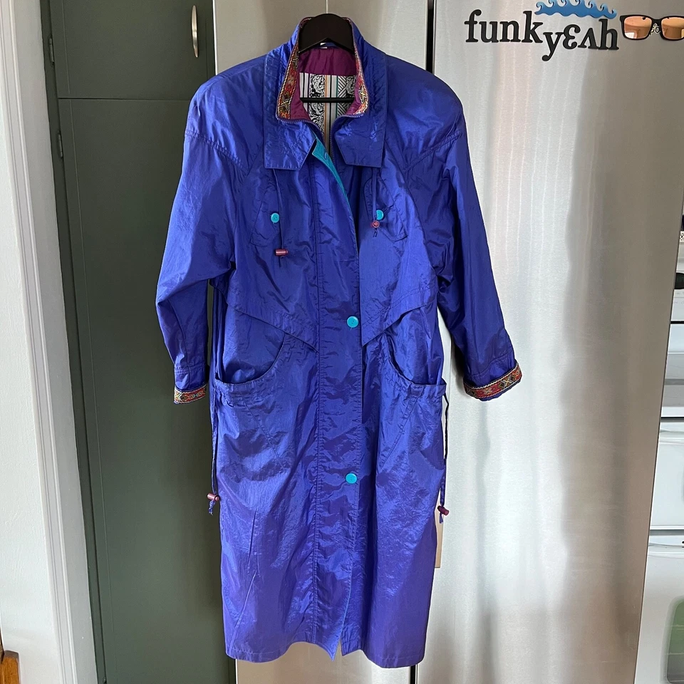 Gabardina/abrigo de lluvia vintage años 80 Rue Grenelle púrpura iridiscente Foto 3 de 4
