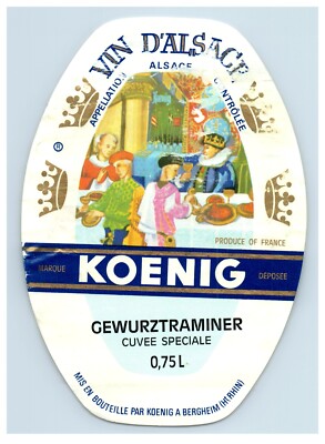 Vintage Vin D'alsace Koenig Gewurztraminer French Wine Label S80E
