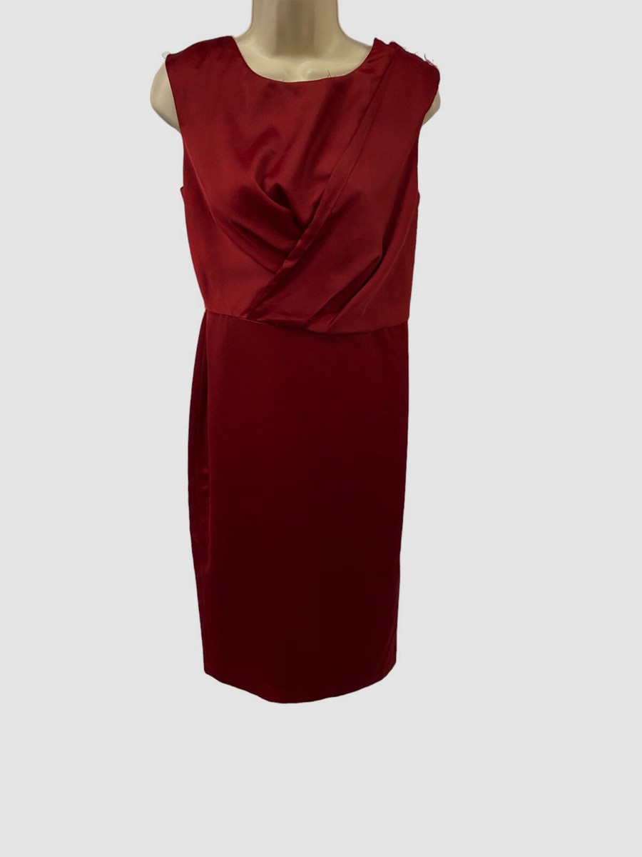 $195 Maggy London Women's Red Crossover Bodice Satin Red Midi Dress Size 4