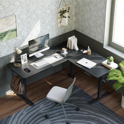 Electric Height Adjustable Standing Desk L Shape w/Cable Tray &3 Preset Heights - Picture 22 of 39