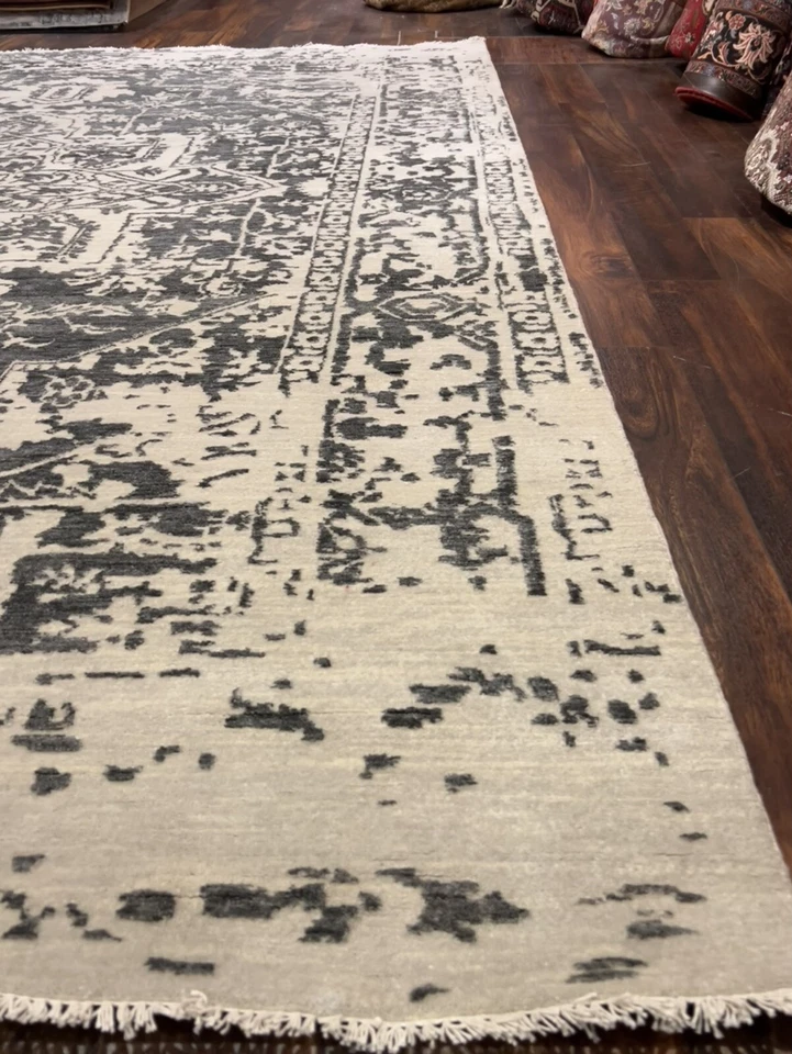 Alfombra rosa de transición fina genuina anudada a mano de seda y lana 8x10’4,107 Foto 4 de 4