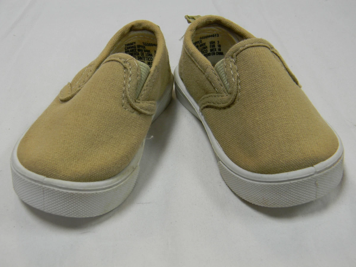 INFANTS TAN FADED GLORY TENNIS SHOES CANVAS SLIP ONS USA SIZE 3 EUR 19 MEX 10