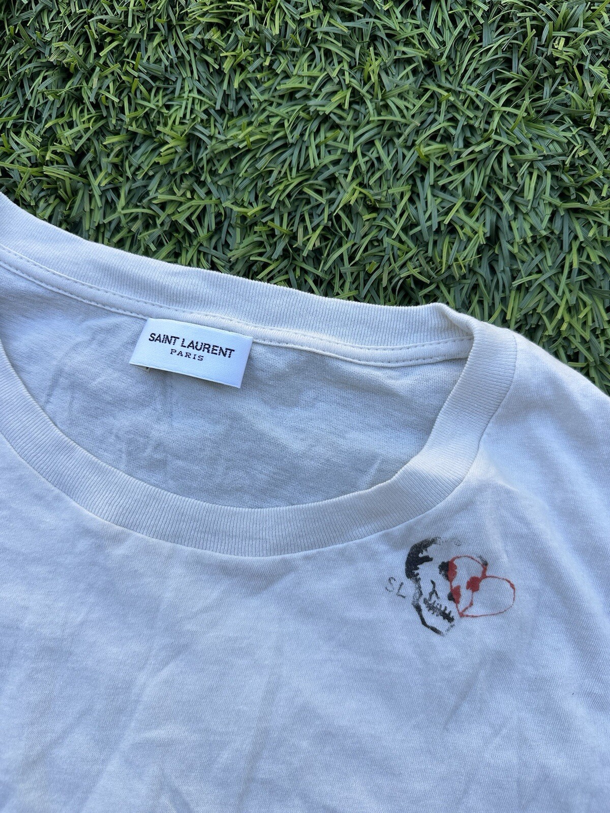 T shirt maglietta teschio Saint Laurent usata una volta bianca taglia media AUTENTICA