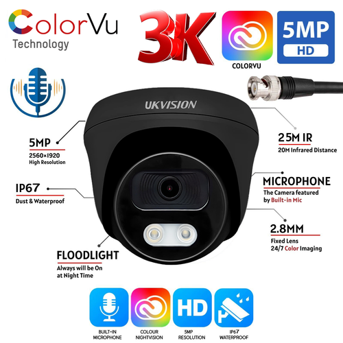 Hikvision COMPATIBLE CCTV Security 5MP Audio Mic Camera ColorVu Night Vision UK - Picture 7 of 18