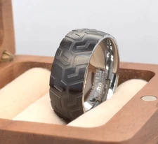 High Polished Silver Tungsten Rings 9mm Black Tire Design Ring Gift Ring For Her