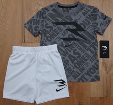 Nike 3BRAND by Russell Wilson Boys Short  T-Shirt Set  Gray, White  Black 