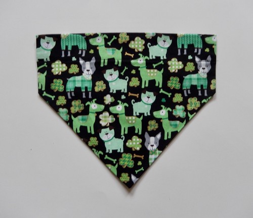 ST. PATRICK'S DAY GREEN DOGS ON BLACK DOG OVER THE COLLAR SCARF/BANDANA--S, M, L - Picture 1 of 3