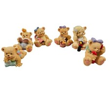 Cherished Teddies Mini Figurines Set Of 6 Hand Painted Bears Resin Vintage