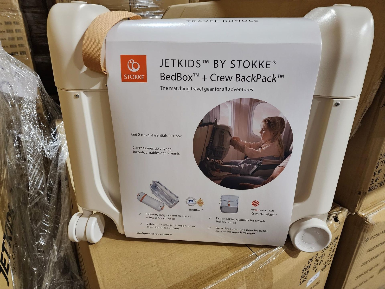 Paquete de viaje JetKids by Stokke, blanco - incluye mochila blanca/luna llena para niños