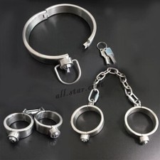 Heavy Duty Bondage Handcuffs Ankle Shackles Stainless Steel Lockdown Neck Collar