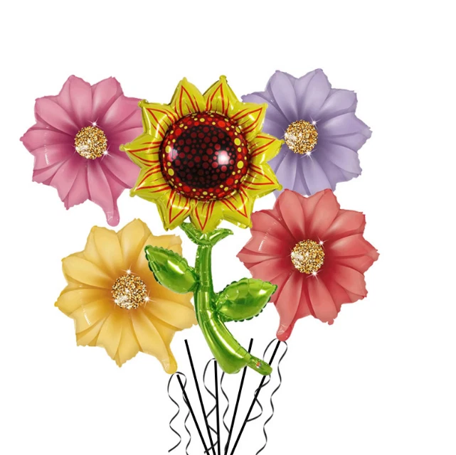 5 enormes globos de lámina de girasol auto sellados brillantes decoración de fiesta de cumpleaños helio/aire Foto 3 de 4