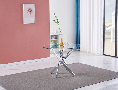 Dining Table Set Round Glass Chrome Legs and 4 Velvet Dining Chairs Modern Home - Picture 70 of 76