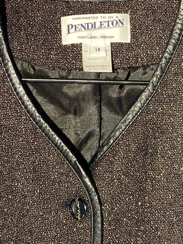 Pendelton Women's Wool Blend Sz. 14 Suit Jacket Brown Faux Leather Warranted - Picture 3 of 5