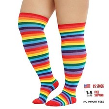 Plus Size Thigh High Socks Extra Long Leg Warmers Over Knee One Size Rainbow