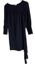 LOFT Dress Womens Medium Blue Jersey Shift 3/4 Sleeve Boat Neck Tie Hem Casual