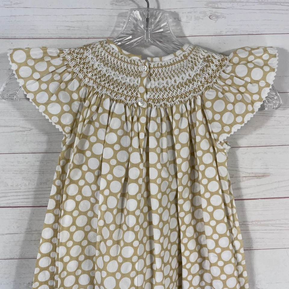 Vestido Anavini feminino feito à mão tamanho 4 100% algodão bege/branco estampa de ponto - Imagem 4 de 4