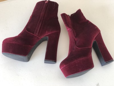 DeFacto Velvet Burgundy Platform Booties Size 7M Women 70s Retro Festival EUC