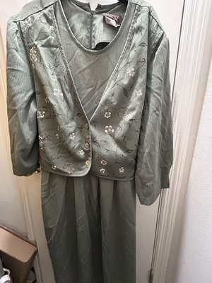 Lisa II LTD Green Floral Dress & Attached Jacket Set Size 16  Long Sleeve