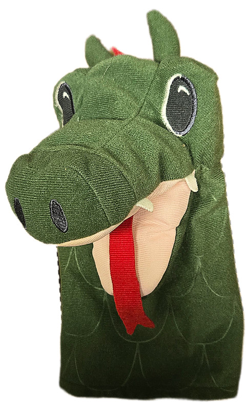 IKEA FANTASIVARLD Dragon Hand Puppet Plush Green Red Lovey Toy 10" Glove Show