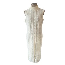 NWT Cream Sleeveless Turtleneck Cable Knit Maxi Sweater Dress Sz XL