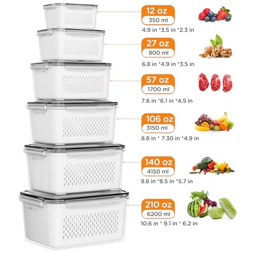 6 PCS Fruit Storage Containers for Fridge with Removable Colanders, 6 6P white - Picture 4 of 8