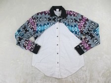 VINTAGE Rough Rider by Circle T Shirt Womens Small White Aztec Button Up Western