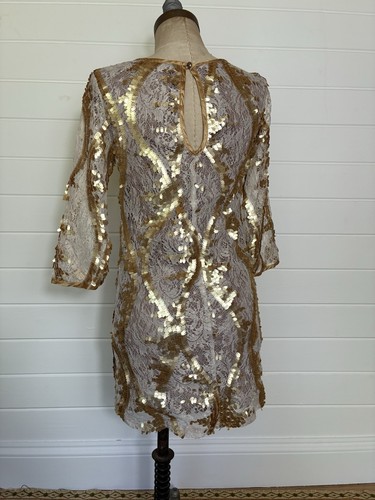 GOLD SEQUIN CREAM LACE MINI DRESS PRIMARK SIZE 8 - Picture 9 of 12