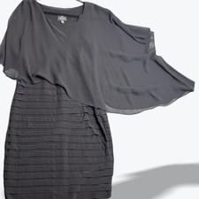 Adrianna Papell Cocktail Dress Midi Tiered Sheer Overlay Evening Party Size 16