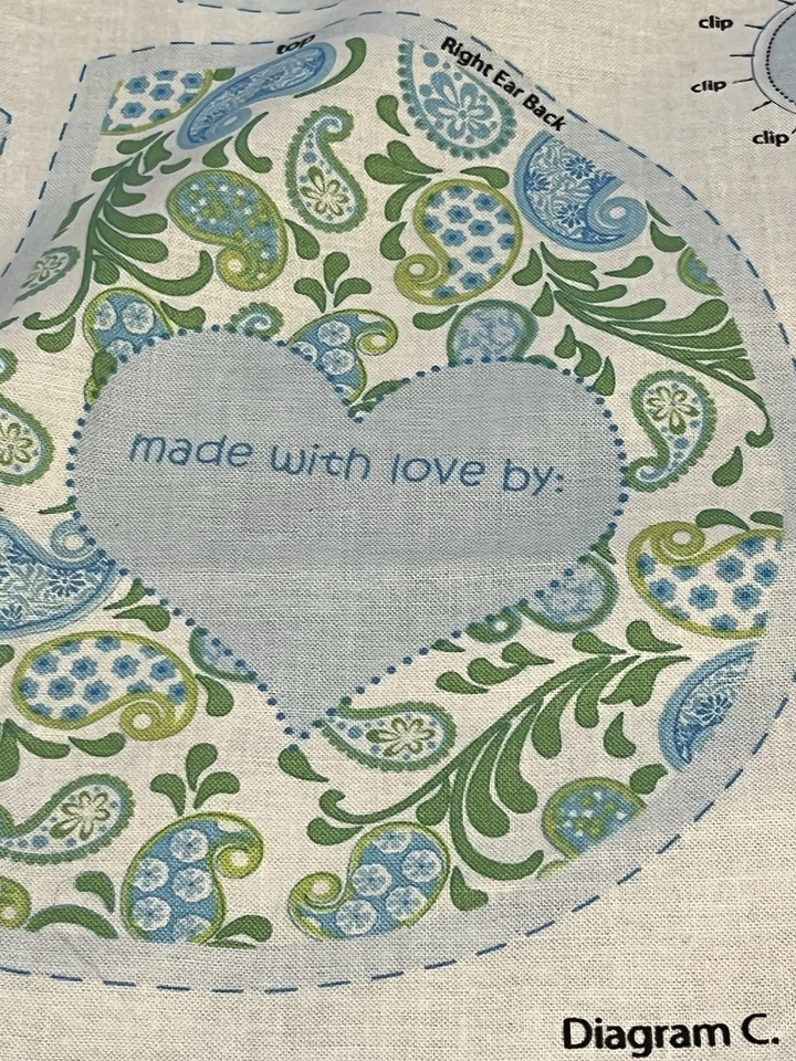 Blue Paisly Elephant Cut N 缝纫织物面板娃娃毛绒枕头“Bobo Baby” — 第 2/4 张图片