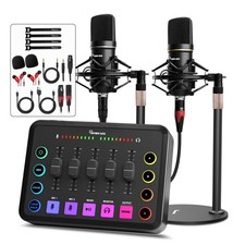 Podcast Equipment Bundle for 2, RGB Audio Interface with XLR Condenser Microp...