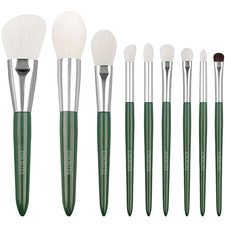 Natural Real Goat Hair Makeup Brushes Set Labeled 9 Piece Face and Eye Brush Set