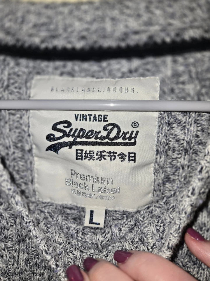Vintage Super Dry Black Label Sweater Size Large, Shoulder Buttons, Slim Fit - Image 2 of 4