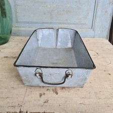 C7045 Gro&szlig;e, alte Emaille Bratreine | Br&auml;ter | Bratenpfanne | Email | grau wei&szlig;