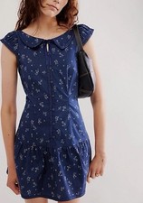 Free People BEASLEY Mini Dress in Blue Floral XS NWOT $128
