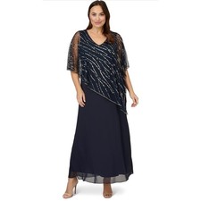 Adrianna Papell Midnight Navy Sequin Beaded Popover Midi Dress 18W NWT