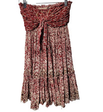Free People Boho Strapless Mini Dress S Red Ivory Smocked Festival FP
