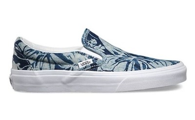 VANS Classic Unisex Slip On Indigo Tropical Denim Sneakers Men s 8.5 Women's 10