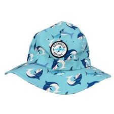 SeaWorld Original Kids Shark Print Bucket Hat Teal Blue Sun Hat with Chin Strap