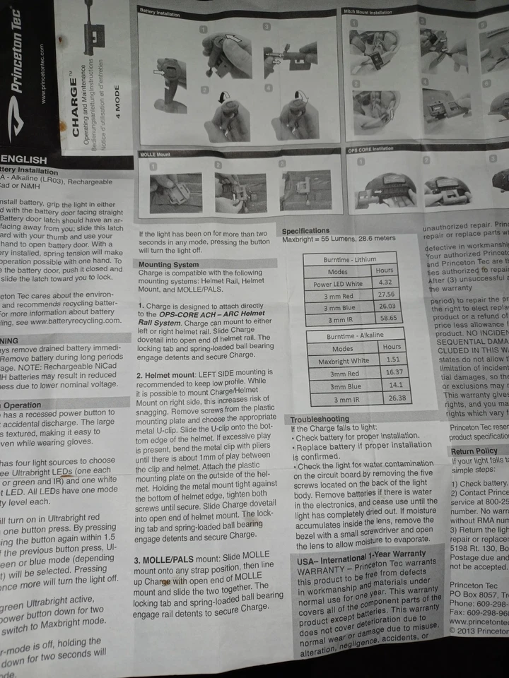 PRINCETON TEK CARGA COLOR TOSTADO LUCES LED ROJO VERDE BLANCO INFRARROJO Foto 2 de 4