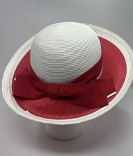 Vintage Sandra New York Hat Red White Brim Back Bow Vintage Derby Church Hat