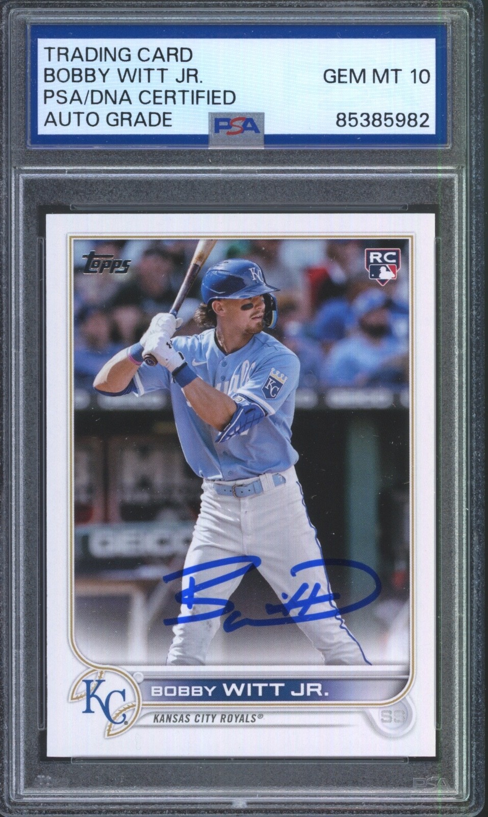 2022 Topps #660 Bobby Witt Jr. Autograph RC Rookie Gem Mint PSA DNA 10 Auto view 1