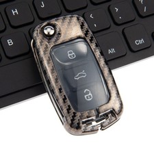 Metal Carbon Fiber Car Flip Key Case Cover For Vw Passat Tiguan Jetta Beetle Eos