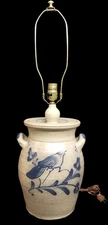 ETHAN ALLEN /ROWE POTTERY Stoneware Butter Churn Bird Table Lamp