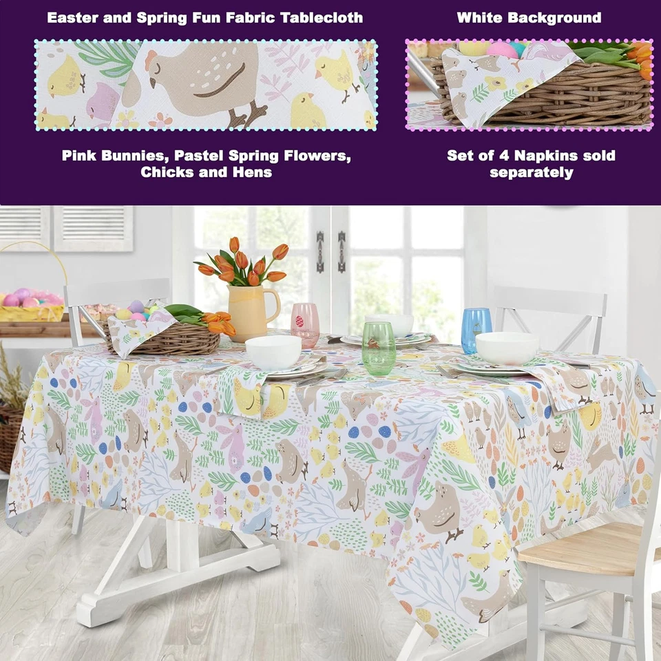 Juego de 4 servilletas cuadradas de tela de poliéster con estampado floral de conejito divertido de Pascua, 18" X 18 Foto 3 de 4